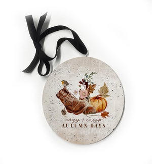 Cozy And Crisp Autumn Days Boots Whitewash Ornament